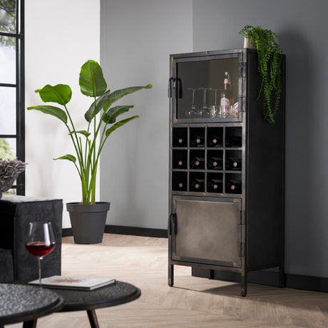 Wine Cabinet Luther HomeHaven Black LxBxH 135x55x40 Metal Nnb